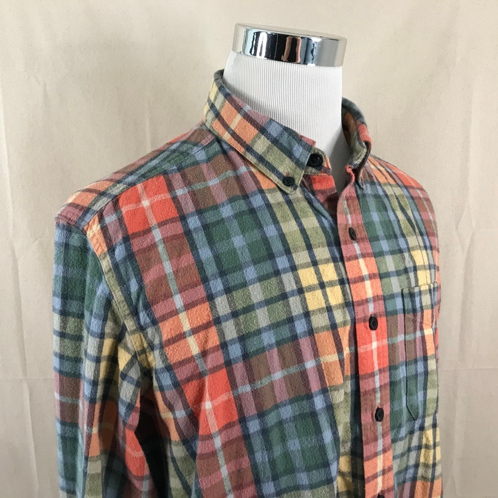 LL Bean LT Tall Traditional Fit Scotch Plaid Flannel Shirt Blue Orange Cotton